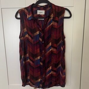 ba&sh Women's Geometric Red and Blue Sleeveless Blouse